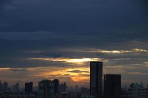 dark blue cloud with white light sunset sky background and city light midnight evening time photo