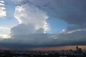 dark blue cloud with white light sun set sky background and city light midnight evening time photo