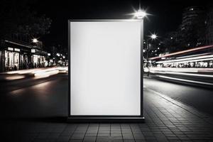 Empty advertising signboard urban mockup at night city photo