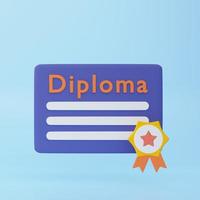 certificate icon. Achievement, award, grant, diploma concepts. 3d rendering illustration. photo