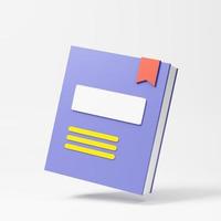 Book, Textbook with bookmark. 3d render icon. Cartoon minimal style. photo