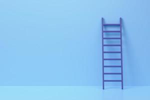 The idea of a minimal concept of a blue ladder against a bluish background. 3D rendering. photo