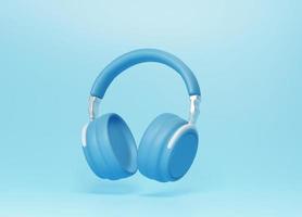 3D Rendering Blue headphones isolated on blue background photo