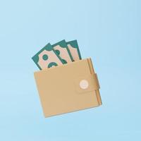 Wallet with coins icon. 3d simple render illustration on blue background. photo