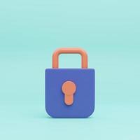 Lock icon simple 3d illustration on sky blue background. minimal concept. 3d rendering photo
