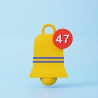 Simple bell Notification icon is isolated on a blue background. Social Media Elements. 3d rendering photo