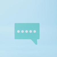 Type an isolated chat bubble icon in the bluel background. comment sign symbol. minimal concept. 3d rendering photo