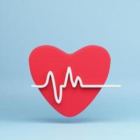 Red heart with white pulse line on white background. Heart pulse, heartbeat lone, cardiogram. Healthy lifestyle, cardiac assistance, pulse beat measure, medical healthcare concept. 3d rendering icon. photo