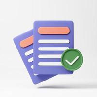 Document icon. Stack of sheets of paper. Confirmed or approved documents. Business icon. 3d rendering illustration. photo