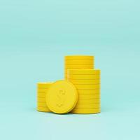 3D Gold Coins Stack on blue background, 3D coin icons for web banners and mobile app icons. 3D rendering illustration. photo