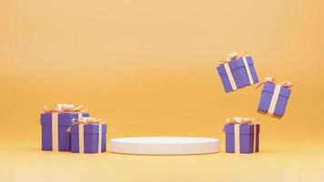 podium and blue gift box. 3d rendering photo