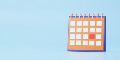 3d rendering Calendar icon symbol. minimal cartoon style design. Day month year concept. on blue background, illustration photo