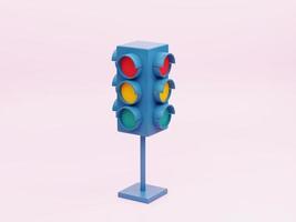 Black traffic light on a pink isolated background. 3d render photo