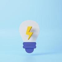 Light bulb with lightning symbol. Electricity and energy. 3d rendering icon. Cartoon minimal style. photo