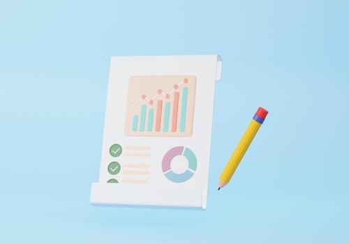 Clipboard paper floating statistics growth finance education concept. graph analytics Optimization To invest business development. folder document files account. 3d rendering photo