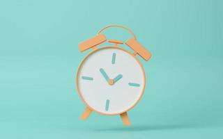 Pastel vintage alarm clock on bright green background. Modern design, 3d rendering. photo