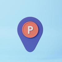 Location mark, destination pointer with letter P, parking sign. 3d rendering icon. Cartoon minimal style. photo