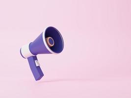 Megaphone on pink background. 3d rendering illustration photo