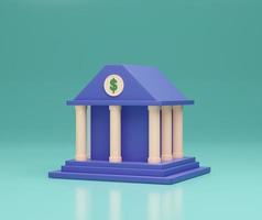 Bank building. Online banking, finance, bank transactions, bank services. 3d rendering icons. Cartoon minimal style. photo