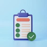 Assignment done icon. Clipboard, checklist symbol. 3d rendering illustration. photo