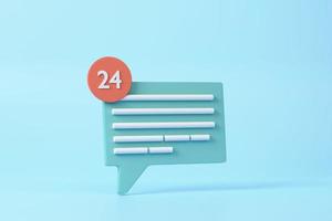 twenty-four notification chat bubble message icon symbol or social media with Blank bubble talk or comment sign symbol on blue background. copy space, 3d rendering. photo