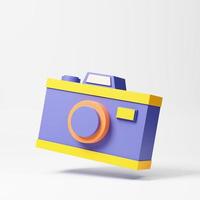 3d simple camera with lens on white background with shadow. Isolated hight quality 3d illustration. 3d rendering colorfull icon. photo