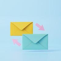 Mail envelopes. Online correspondence, incoming and outgoing mail message concept. 3d rendering icon. Cartoon minimal style. photo