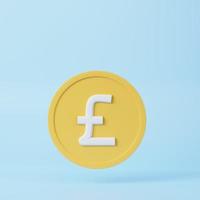 Gold pound sterling coin. Currency exchange, finance and investment concept. 3d rendering icon. Cartoon minimal style. photo