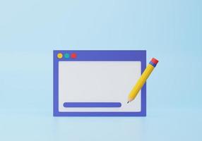 Copywriting, writing icon. Document concept. Web page and pencil. 3d rendering illustration. photo