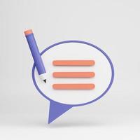 Copywriting, writing icon. Document concept. Speech bubble, text and pencil. 3d rendering illustration. photo