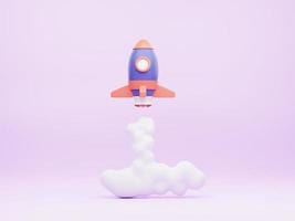 Rocket Launch on purple background. 3d rendering illustration photo