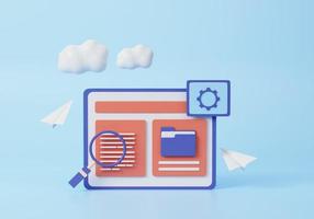 Concept of File management. Searching files in database. Document management soft, document flow app, compound docs concept. 3d rendering illustration. photo