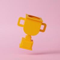 trofeo taza con un estrella en un rosado antecedentes. 3d rinde. foto