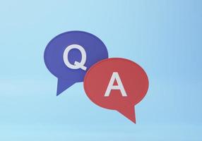 Speech bubble with q and a letters, questions and answers, faq chat. 3d rendering icon. Cartoon minimal style. photo