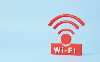 Wifi icono diseño concepto. Wifi rojo símbolo en azul antecedentes. 3d representación foto