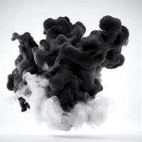 Black smoke isolated on white background. Ai generated. photo