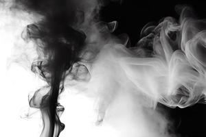 Black smoke isolated on white background. Ai generated. photo