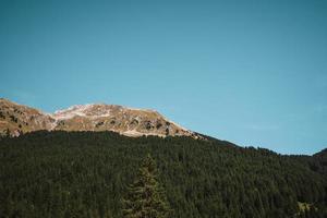 majestuoso montañas en el Alpes cubierto con arboles y nubes foto