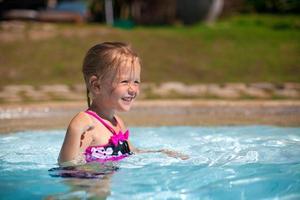 Little girl having fun on the pool photo