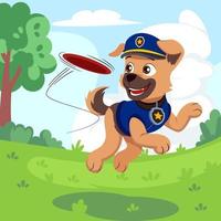 Cute Puppy with Police Uniform Playing in the Park vector