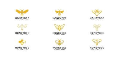 set of honey bee animal logo vector