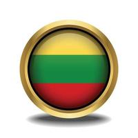 Lithuanian Flag circle shape button glass in frame golden vector