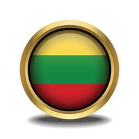 Lithuanian Flag circle shape button glass in frame golden vector