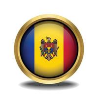 Moldova Flag circle shape button glass in frame golden vector