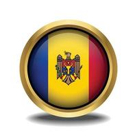 Moldova Flag circle shape button glass in frame golden vector