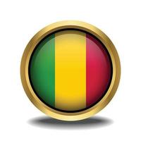 Mali Flag circle shape button glass in frame golden vector