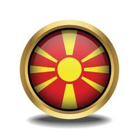 Macedonia Flag circle shape button glass in frame golden vector