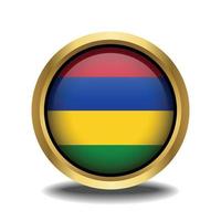 Mauritius Flag circle shape button glass in frame golden vector