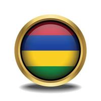 Mauritius Flag circle shape button glass in frame golden vector