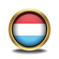 Luxembourg Flag circle shape button glass in frame golden vector